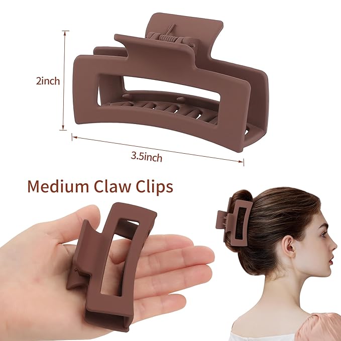 3.5 Inch Medium Hair Claw Clips 6 Pack Hair Clips for Women Square Rectangle Claw for Hair Banana Jaw Clips Hair Accessories for Girls -Brown Scarlet