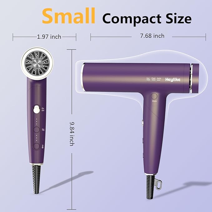 High Speed Plasma Ion Hair Dryer with Diffuser, Professional Blow Dryer 130000 RPM Brushless Motor for Fast Drying,1500W 3Temps/3Speeds Thermo-Control Lightweight Hairdryer for Women Home Travel Salon