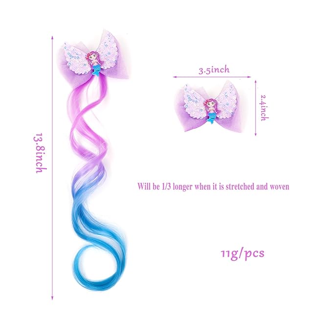 6-Colors Hair Bows Clips Hair Accessories For Girls Bows For Girls Braided Curly Gradient Color Wig