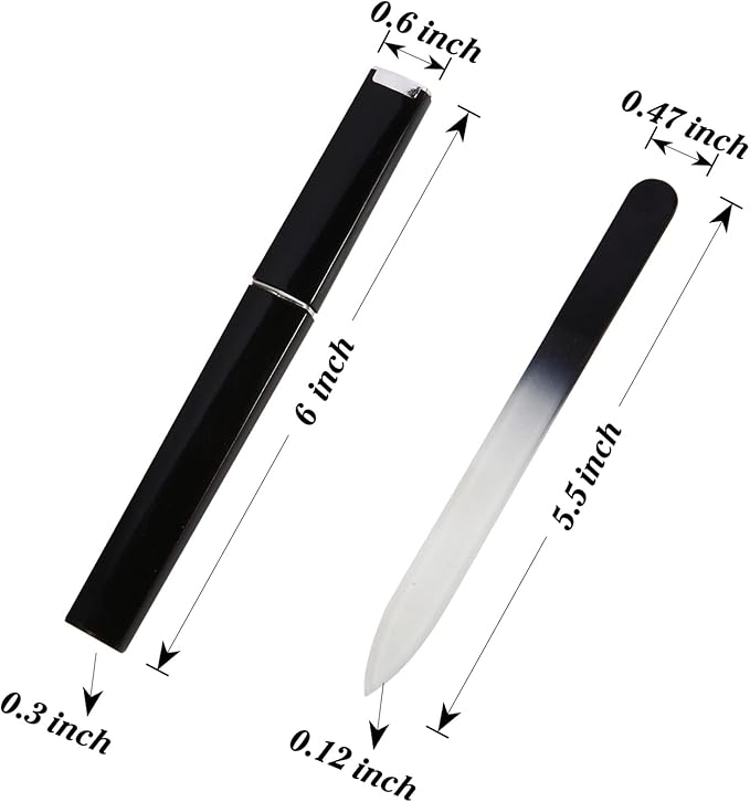 3 Pack Crystal Glass Fingernail File with Case for Natural Nail Professional Czech Glass File Double-Sided Etched Gentle Nail Care Stocking Stuffers for Women or Adults, Unique Gifts