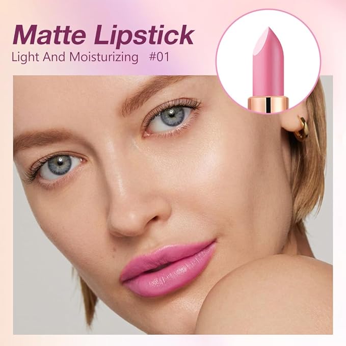 evpct Light Hot Pink Matte Creamy Lipstick for Women, Long Lasting Waterproof Velvet Lipstick, Lip Stick Crayon Buildable Blendable Creamy Color, Longwear Lip Makeup Cruelty-free 24 hours original, 01