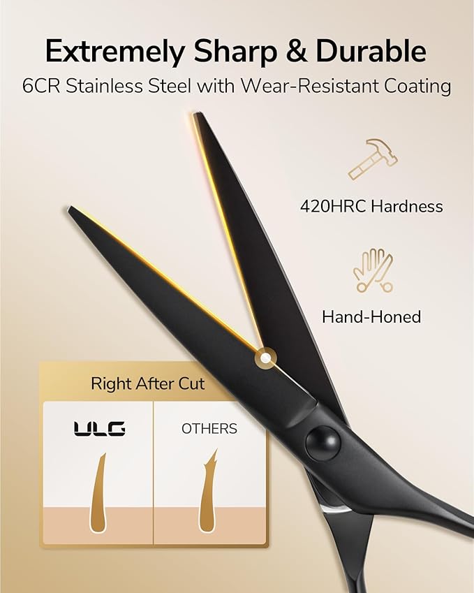 ULG Hair Cutting Scissors Set Professional Thinning Scissors for Hair Cutting All-in-One 9 Pcs Hairdressing Shear Set with 3 Professional Barber Shears for Salon/Home