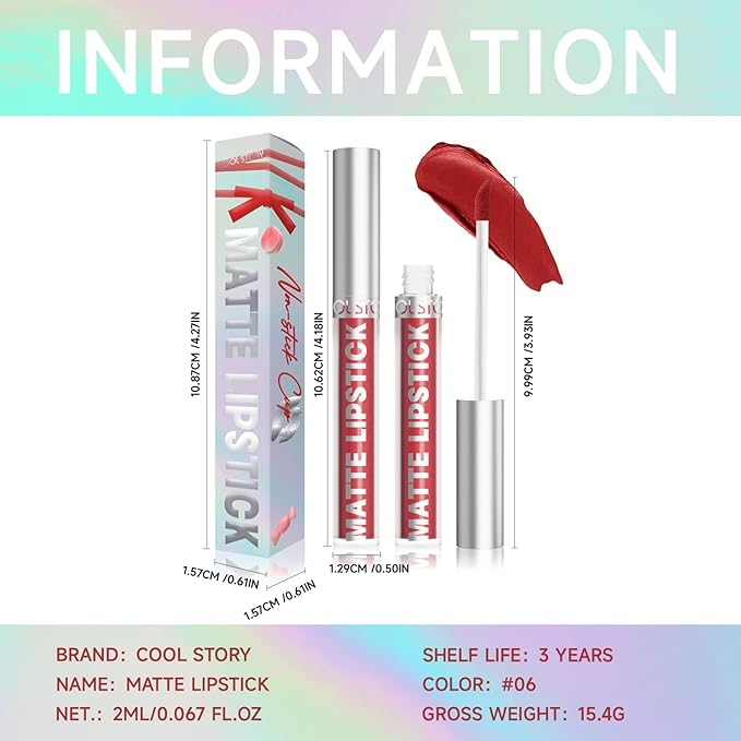 COOL STORY Matte Lip Stain Tint Highly Pigmented Color Long-Lasting Waterproof (06)