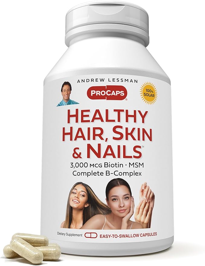 ANDREW LESSMAN Healthy Hair, Skin and Nails 360 Capsules - 5000 mcg High Bioactivity Biotin, B-Complex. Promotes Beautiful Skin, Strong Nails. No Additives Hair Growth Vitamins Biotin Supplement