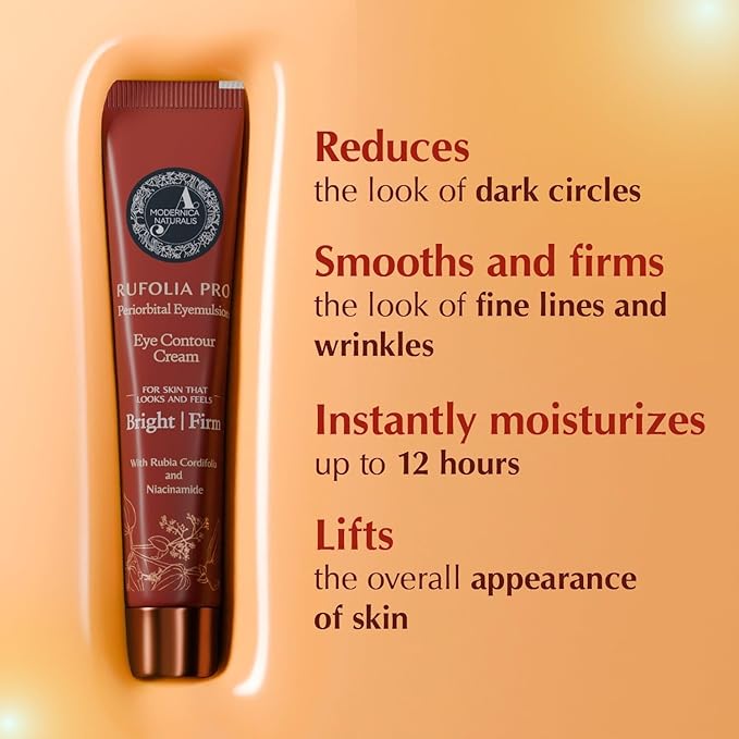 Rufolia Pro Eye Contour Cream—for the Under-Eyes + Eyelids | Brightens the look of Dark Circles, Firms & Lifts the look of Droopy Eyelids | with Manjistha, Niacinamide, Hyaluronic Acid 0.53 oz (15 g)