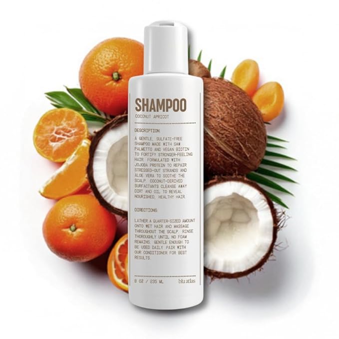 Blu Atlas Men's Natural Shampoo – Organic, Sulfate-Free, Paraben-Free – Deep Cleansing & Hydrating – Coconut Apricot Scent – Made in America – 8 oz