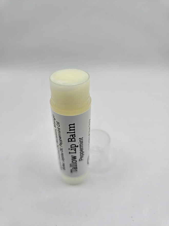 Tallow Lip Balm (3 Pack) (Peppermint) Handmade Natural Grass Fed Beef Tallow Lip Balm with Nourishing Oils