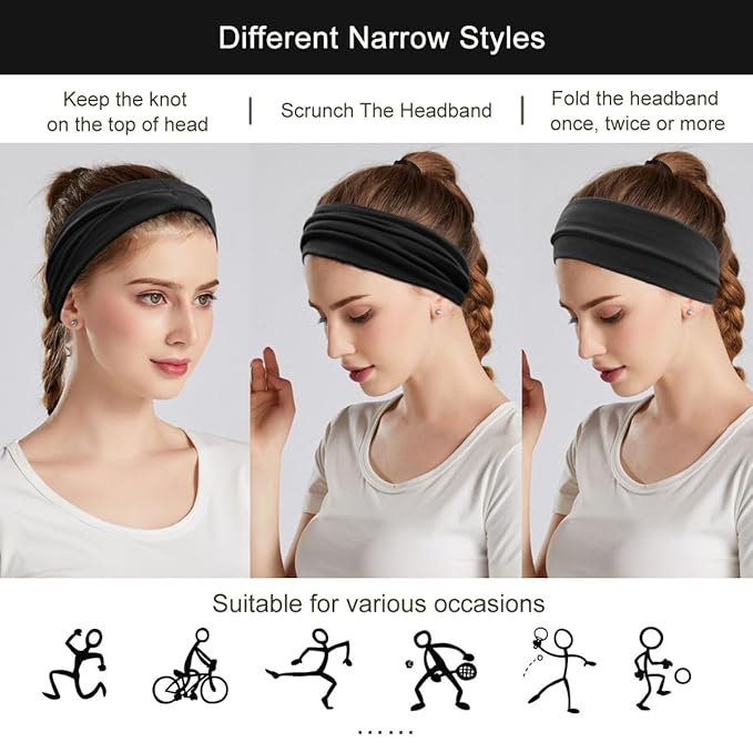 Fashion Headbands For Women Wide Headband Yoga Workout Head Bands Hair Accessories Black Band 6 Pack
