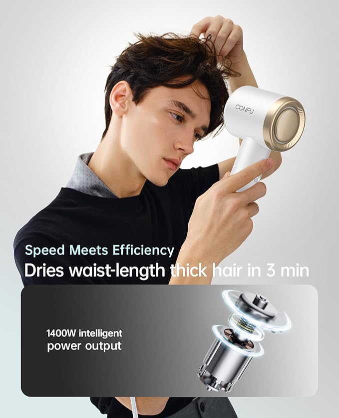 CONFU Professional Hair Dryer with Diffuser - 110,000 RPM High-Speed Ionic Blow Dryer for Fast Drying & Frizz Control - Lightweight for Home, Travel, Curly Hair