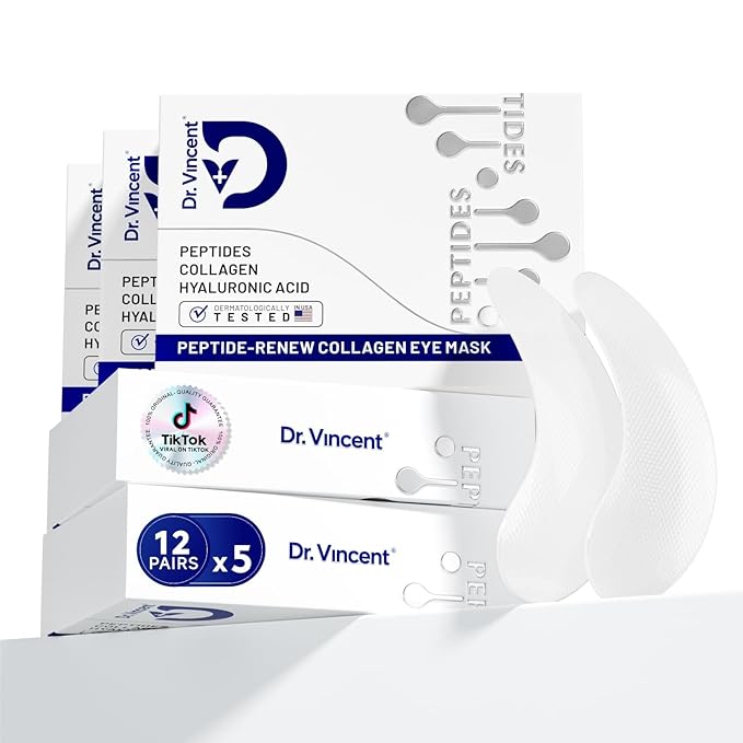 Peptide Under Eye Patches, Firming Eye Patches Instant Reduces Dark Circles and Puffiness, Collagen Under Eye Mask for Bags Treatment, Wrinkles, 60 Pairs