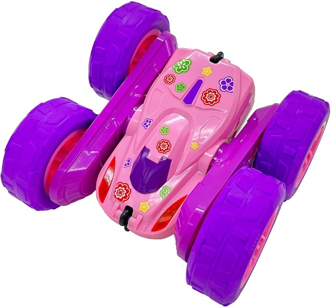 Threeking RC Stunt Cars Remote Control Car Toys with Lights Double-Sided Driving Gifts Presents 6 7 8 9 10 11 12 Year Old Girls Pink