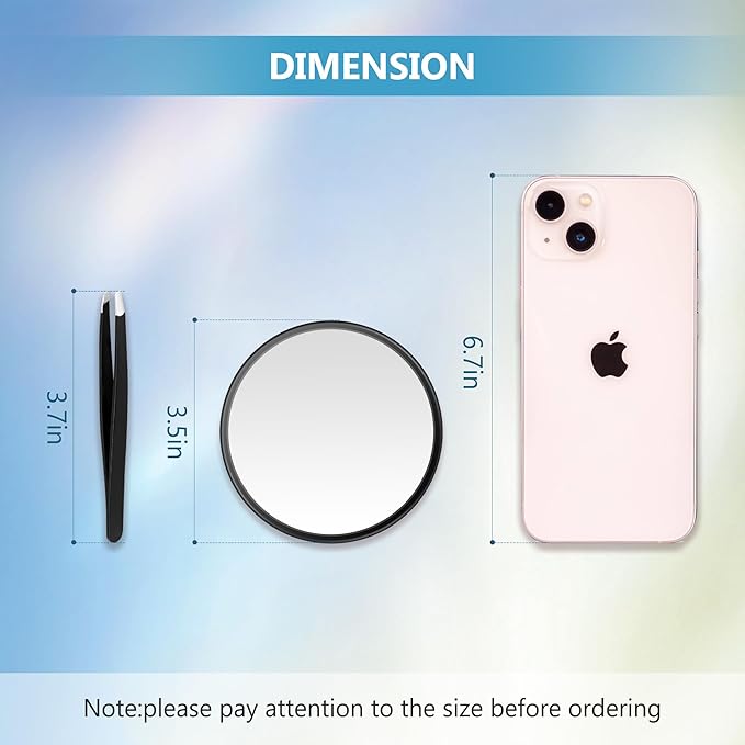 20X Magnifying Mirror, Magnified Makeup Mirror with 2 Tweezers, Magnifying Mirrors with Suction Cup for Bathroom, Travel Mirrors for Women, Ideal for Makeup, 3.5 Inches (Black)