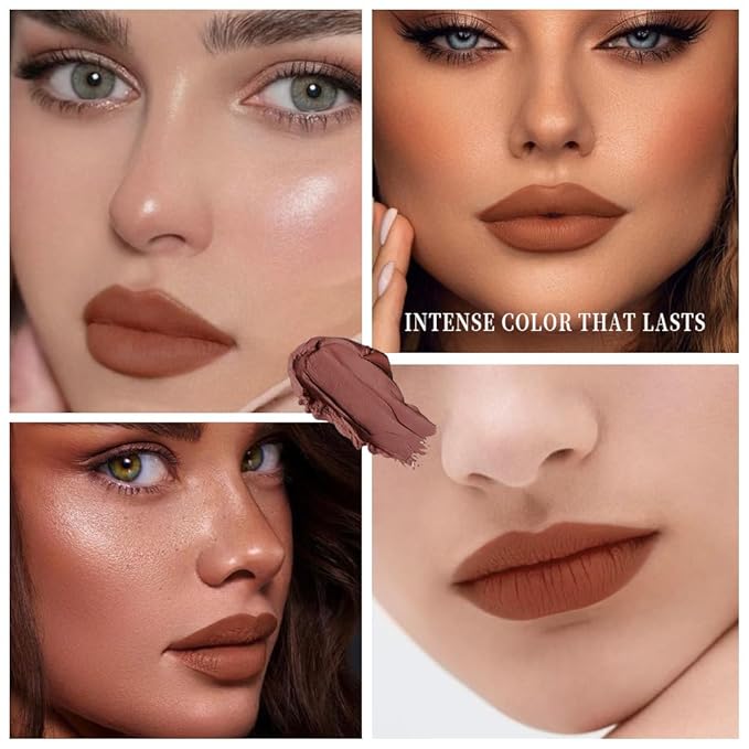 Red Brown Matte Cream Lipstick,Velvet Waterproof Long Lasting Smudge Proof for Women Lip Stick,Magic Lipstick 24 Hours Original Lip Liner Makeup,labiales mate 24 horas originales,Vegan,1 Count