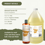 Sweet Almond Oil - for Skin and Hair - Carrier Oil for Essential Oils Mixing - From EIR Oils' Farm in Mallorca, Spain - 1 Gallon