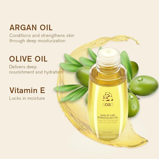 AOAO Stretch Mark Oil for Pregnancy and Body Oil for Pregnant Women, Morocco Nut Oil Help for Scars and Stretch Marks Removal and Prevention, Repair, Firming & Smoothing Fine Lines - 100ml/1pack