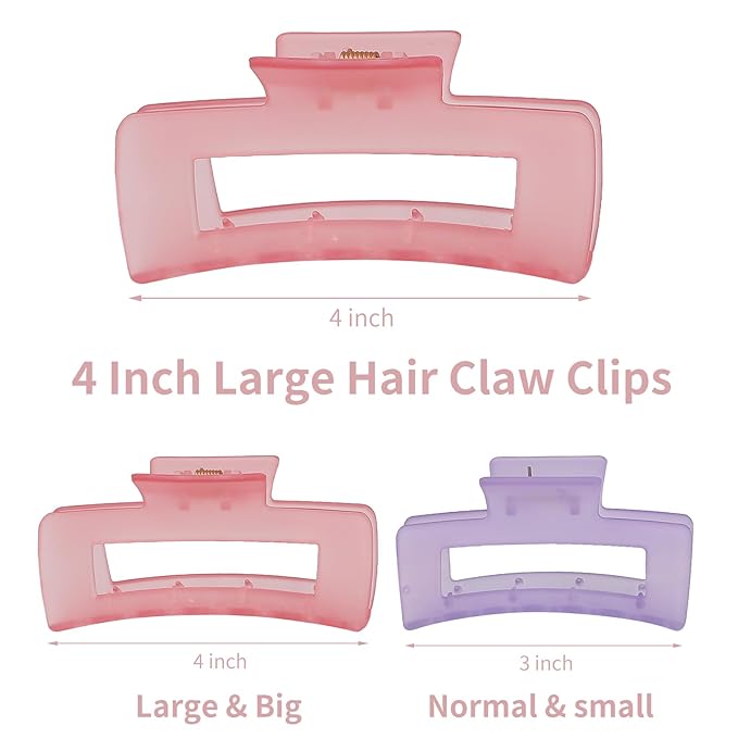 4.1 Inch Large Jumbo Jaw Square Clips for Thick Hair - 12 Pcs Bulk Hair Accessories for Women and Girls - Ice Cream