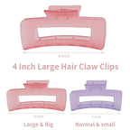 4.1 Inch Large Jumbo Jaw Square Clips for Thick Hair - 12 Pcs Bulk Hair Accessories for Women and Girls - Ice Cream