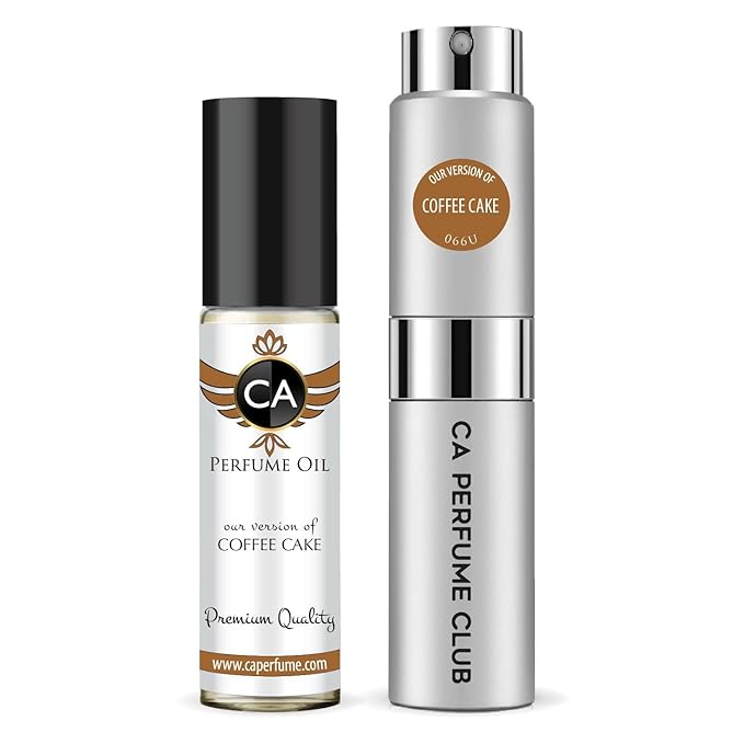CA Perfume Duo Impression of Coffee Cake For Women And Men Perfume Layering Set Long Lasting Travel Size EDP + Body Oil Roll-On Bottle 0.27 Fl Oz+0.33 Fl Oz