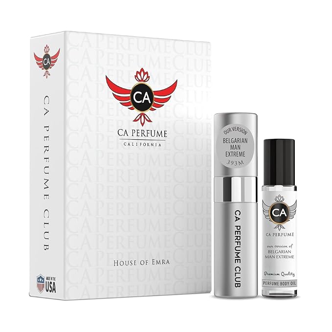CA Perfume Duo Impression of Belgarian Man Extreme For Men Perfume Layering Set Mens Cologne Long Lasting Travel Size EDP + Body Oil Roll-On Bottle 0.27 Fl Oz+0.33 Fl Oz