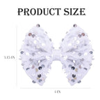 Velvet Sequin Hair Bows Elegant White Bow for Women Girls, 4in Glitter Handmade Hair Clips Alligator Clips Sparkly Ponytail Holder Hair Accessories for Christmas, Birthday Party, Wedding, Valentines