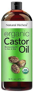 Natural Riches Organic Castor Oil - Cold Pressed, USDA Certified for Hair Growth, Thicker Eyelashes, Eyebrows - Moisturizes Dry Skin and Hair, Helps with Dandruff - Hexane-Free, 16 fl. oz.