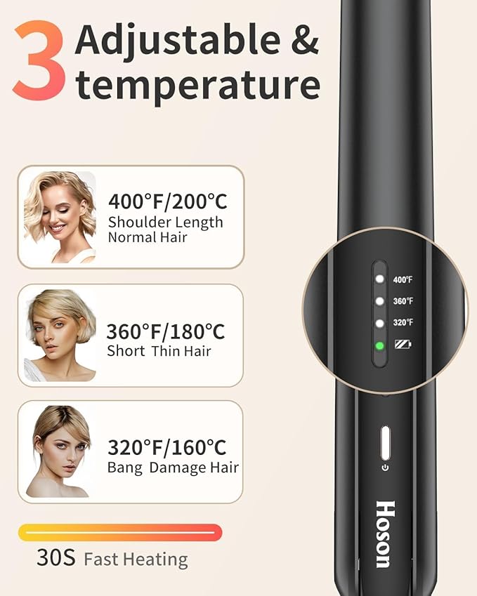 Cordless Flat Iron,Portable Mini Hair Straightener Travel for Bangs,Short Hair, Rechargeable Curling Iron for Touch Ups (Black)