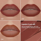 evpct 3Pcs Red Reddish Nude Brown Gradient Matte Lipstick Lip Liner Crayon Combo Pencil Set for Women Long Lasting Waterproof, Cream Lip Liner and Lipstick Combo Makeup，Flawless Gradual Ombre Effect