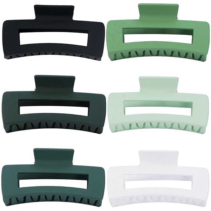 4 Inch Big Hair Claw Clips 6 Pcs Large Claw for Thick Hair Square Hair Clips for Women Rectangle Hair Clips Nonslip Acrylic Banana Jaw Clips Hair Accessories for Girls (Green)