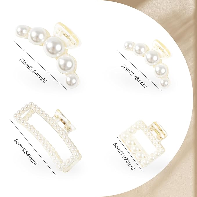 Pearl Hair Accessories for Women - 8PCS Claw Clips for Thick and Thin Hair, Barrettes for Styling and Weddings