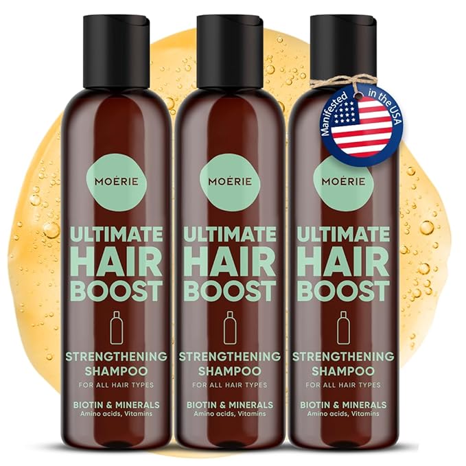 Moerie Ultimate Hair Growth Shampoo – For Longer, Thicker, Fuller Hair - Vegan Friendly Volumizing Hair Products – Paraben & Silicone Free – All Hair Types – Reverse Hair Loss – 8.45 fl oz, Triple Set