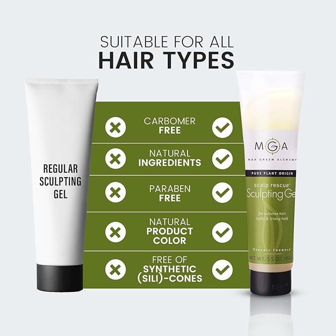Max Green Alchemy MGA Vegan Sculpting Hair Gel Tube - Extreme Styling Hair Gel for Women & Men | Organic Formula of Styling Products Provide Strong Hold & Lasting Control | Color Safe | 5.5 Ounces