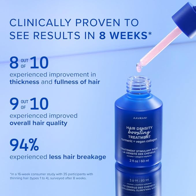 AAVRANI Hair Density Boosting Treatment - Ashwagandha, Vegan Collagen, And Turmeric Scalp Serum For Thicker, Fuller Hair - Vegan, Non-Greasy - 2 Fl Oz