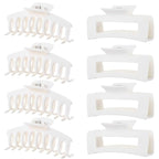 White Hair Clips for Women - 8 Pack 4.3 Inch Large Matte Banana Claw Clips for Women Thin Thick Curly Hair, Big Strong Hold jaw