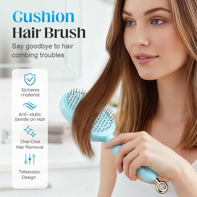 2026 New Retractable Cushion Massage Comb, Upgraded Air Cushion Scalp Comb for Women and Men, Anti-Static Hair Brush for Massage Heads and Suitable for All Hair Types (Blue)