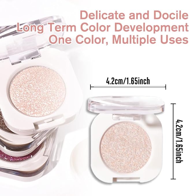 Sheer White Sparkle Single Eyeshadow, Lightweight Blendable Mini Eye Shadow for Older Women, Monochrome Eyeshadow Palette Makeup Pigmented Waterproof, Vegan & Cruelty-Free, 23