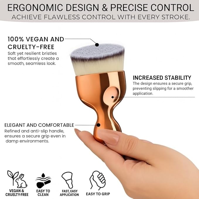 Angled Kabuki Brush – High-Density Face & Body Blending Makeup Brush for Liquid Foundation, Bronzing Lotion, Concealer, Powder, Cream, Contouring, Buffing & Streak-Free Self Tanner Applicator