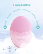 EZBASICS Facial Cleansing Brush Made with Ultra Hygienic Soft Silicone, Waterproof Sonic Vibrating Face Brush for Deep Cleansing, Gentle Massaging, Inductive Charging (Pink)1 Pack+5 Speed Settings