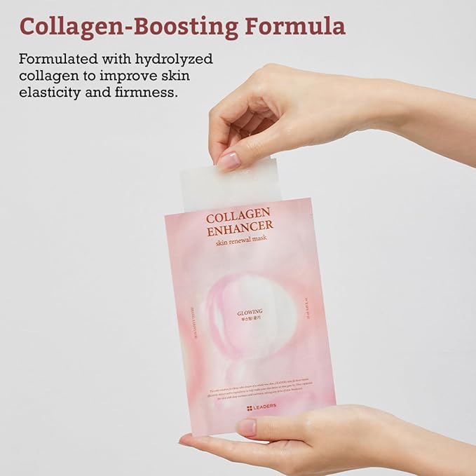 LEADERS Collagen Enhancer Skin Renewal Mask – Boosts Elasticity, Firmness & Hydration for a Plump – Hydrating Face Mask with Hydrolyzed Collagen, Plant Extracts, & Moisture-Rich Formula – 10 Sheets