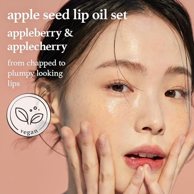NOONI Korean Lip Oil Set - Appleberry & Applecherry | Long-Lasting, Moisturizing, Plumping, Revitalizing for Dry Lips, Waterproof, No Peel Off, Stocking Stuffers, lip plumper 0.12 FL Oz x 2ea