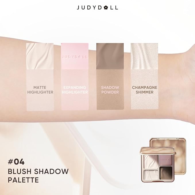 JUDYDOLL Highlight & Contour Palette, All-in-One Matte Highlighter Contour Compact, Blendable Face Makeup for Beginners, for All Skin Tones, Stocking Stuffers (04 Blush Shadow Palette)