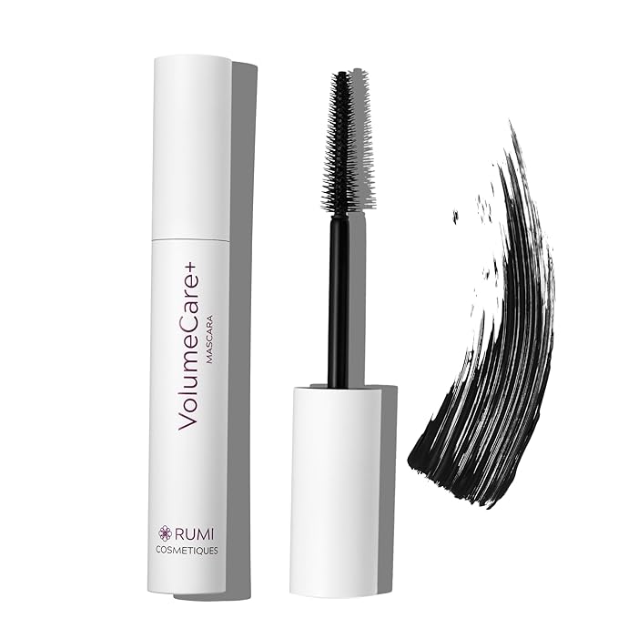 Rumi Cosmetiques VolumeCare+ Mascara For Mature Women - Extreme Length and Volume 2-in-1 Formula - No Clumps or Flaking, Long-Wearing, Hypoallergenic Mascara For Sensitive Eyes (Natural Black)