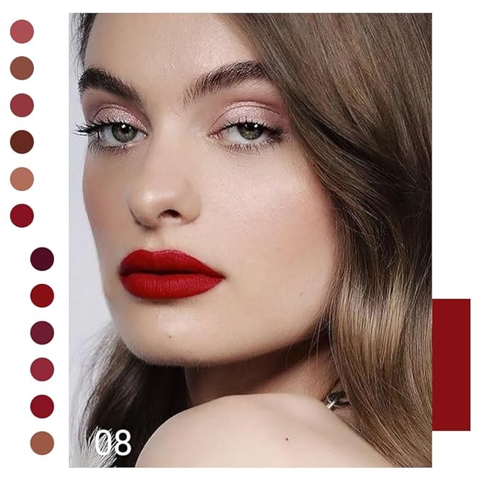 evpct 1Pcs Ruby Brick Red Matte Liquid Lipstick Lip Gloss Glossy Set for Black Women 24 Hour Silky Velvet Lipstick labiales matte larga duracion mate 24 horas originales 08#