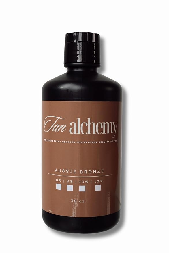 Tan Alchemy, Aussie Bronze 32 oz of 10%, Med/Med Dark DHA Sunless Airbrush Spray Tanning Solution (32oz)