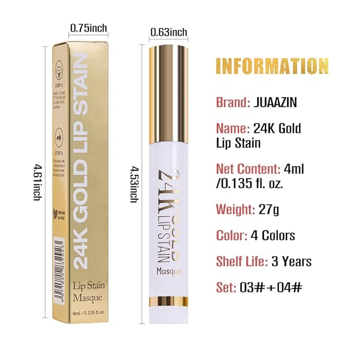 2Pcs 2025 New Gold Liquid Matte Lip Liner Stain Peel Off with Tweezer, Long Lasting, Waterproof Matte Lipstick Lip Gloss Tattoo for Women, Smudge-proof Non-Stick Cup Lip Tint Makeup 03#+04#