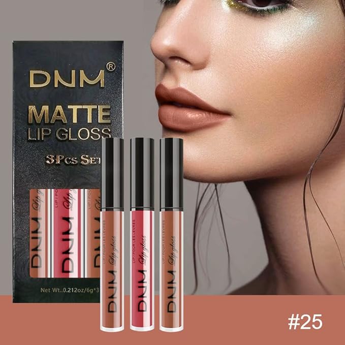 evpct 3Pcs Nude Brown Rose Pink Dark Matte Liquid Lipstick Makeup Sets for Dark Skin Black Women, Permanent Lip Stain Set Long Lasting Lipstick 24 Hours Waterproof labiales mate 24 horas originales 09