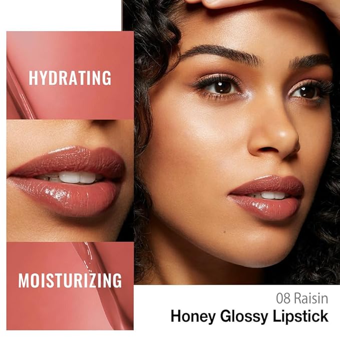 evpct Nude Brown Honey Lipstick Tinted Lip Balm, Sheer Hydrating Shine Tinted Lipstick for Women, Moisturizing Lip Color, Nourishing Tinted Lip Balm Plumper Gloss Stain, Glossy Shiny Finish, 08 Raisin