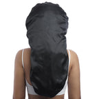 AWAYTR Long Satin Bonnet for Braids - Elastic Silk Hair Bonnets for Sleeping Night Cap Stretchy Tie Band for Women（Black）