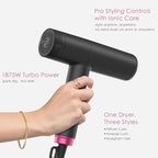 TOME Hair Dryer with Diffuser 1875W High Speed Blow Dryer Ionic 110000 RPM Cool Shot Lock 1 inch Air Curling Wands Nozzle Light Weight Hot Pink