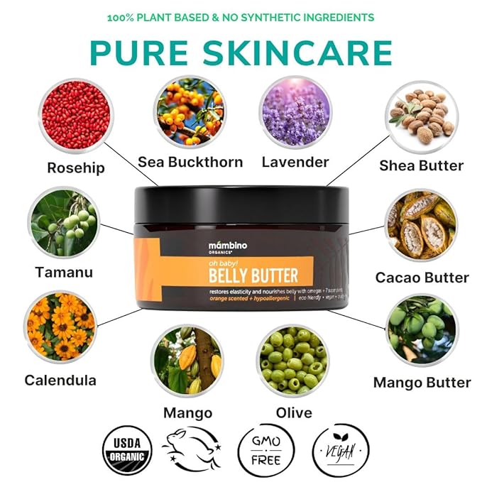 Mambino Organics Oh Baby! Belly Butter, Belly Cream with Shea Butter for Pregnancy, Minimizes Stretch Marks, Vegan, Cruelty-Free, Maternity Skin Care, 4 fl oz