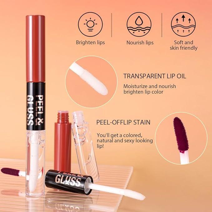 Berry Purple Lip Stain Peel off Lip Oil Dual Ended Combo Set, 2 in 1 Lips Liner Stain Oil Peel off Long Lasting Waterproof, High Pigmented Flawless Lips Tint Stick Not Faded Vegan & Cruelty-free 05#